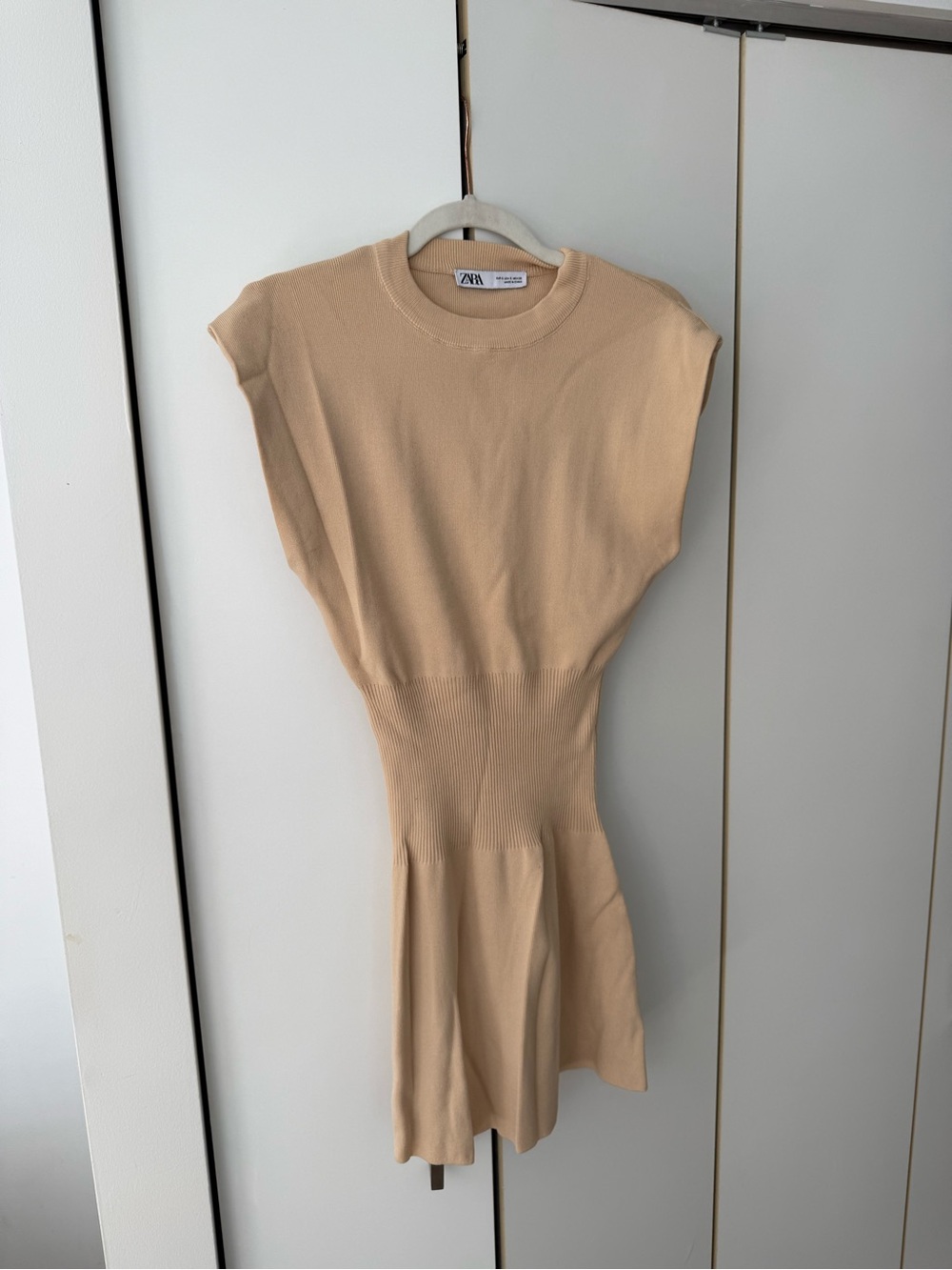 ZARA Beige Knit Fit-and-Flare Mini Dress
